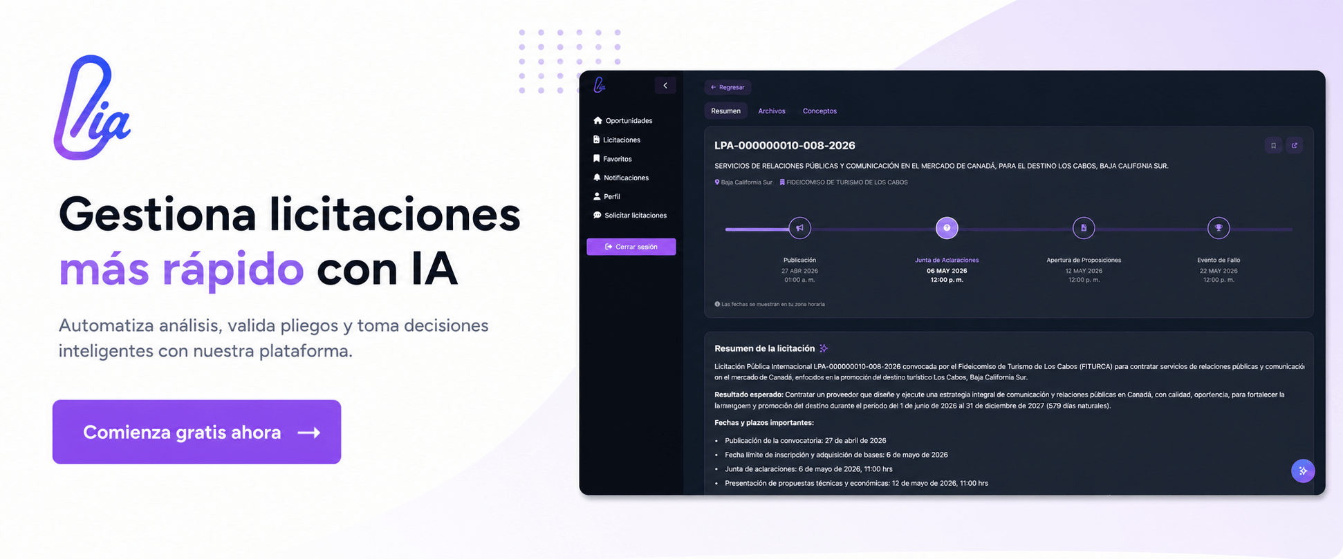 Comienza gratis con Licita IA